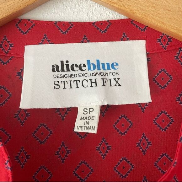Alice Blue Stitch Fix Red Navy Native American pattern Long Sleeve Blouse Sz SP - Picture 3 of 14